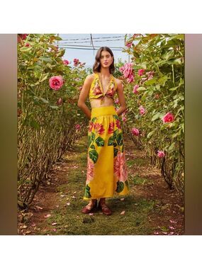 Farm Rio Yellow Spring Awakening Midi Skirt